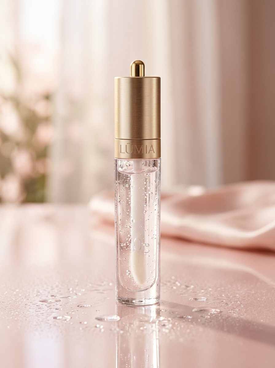 Petalé Gloss Clear tube on dewy reflective glass