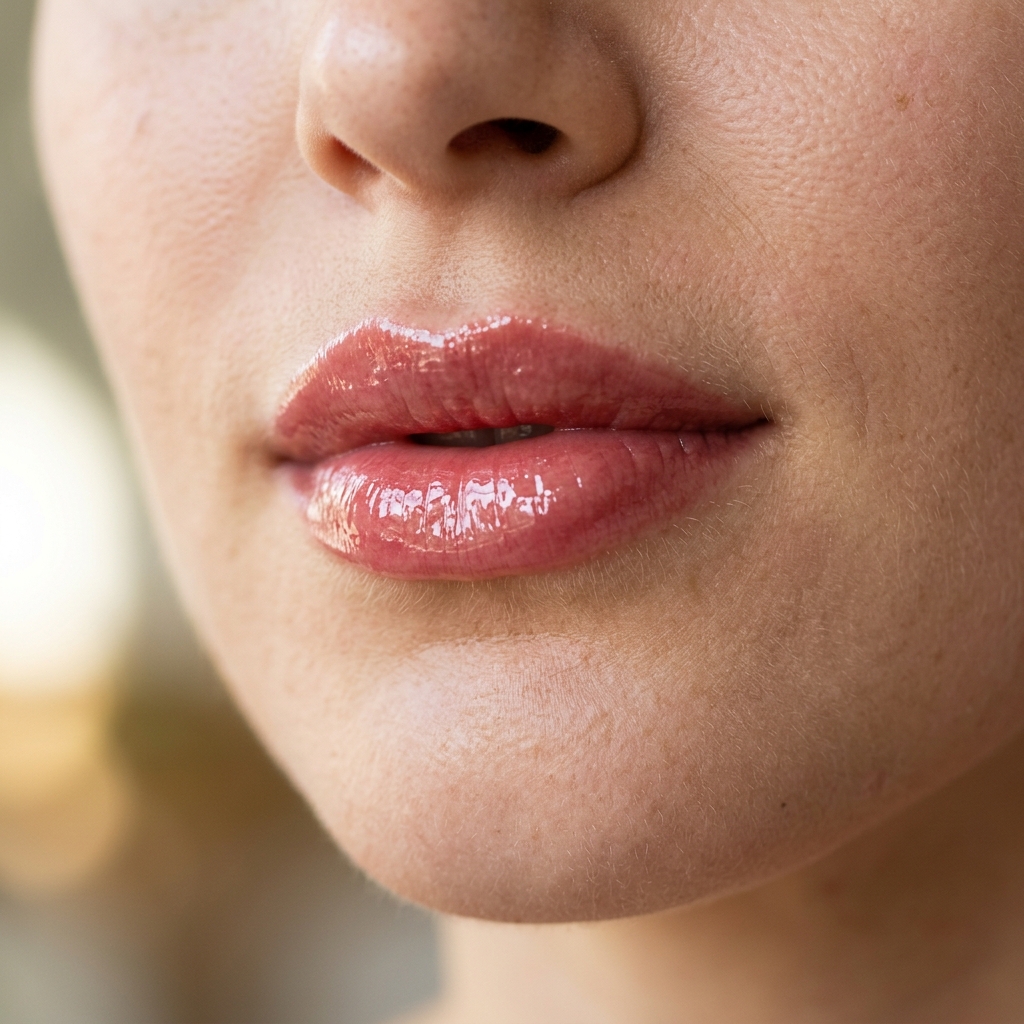 Petalé gloss applied on naturally glowing lips